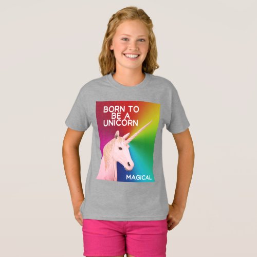 Born to Be a Unicorn Statue Magical Rainbow Girls T_Shirt