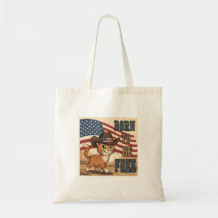 Born to Be Free – Cowboy Cat Patriotic Tote Bag