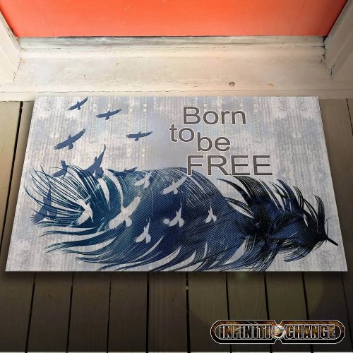 BORN TO BE FREE  Grunge Denim Textured Eagles  Doormat