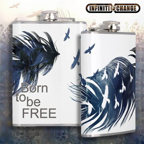 BORN TO BE FREE  Grunge Denim Textured Eagles  Flask