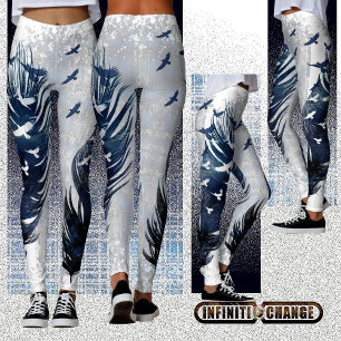 BORN TO BE FREE Grunge Denim Textured Eagles Leggings
