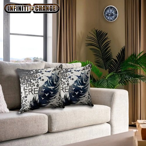 BORN TO BE FREE  Grunge Denim Textured Eagles  Throw Pillow