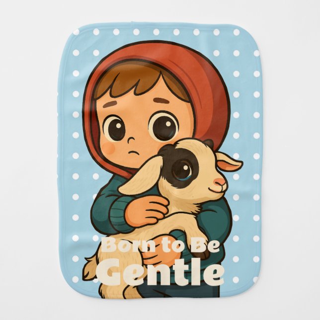 Born to Be Gentle – Sweet Lamb & Child Baby Burp Cloth (Front)