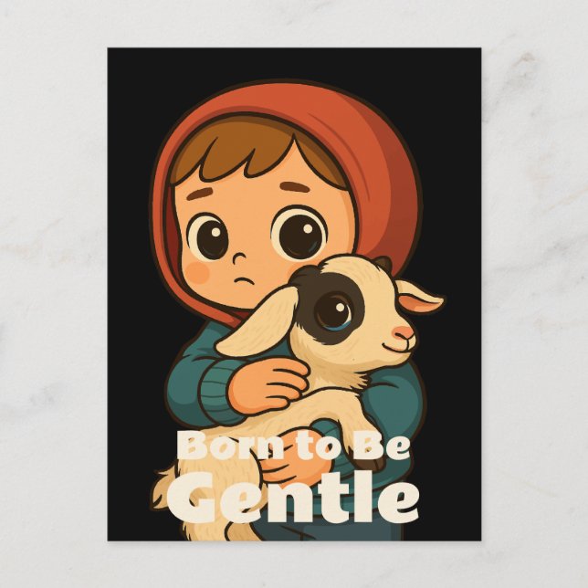 Born to Be Gentle – Sweet Lamb & Child Postcard (Front)