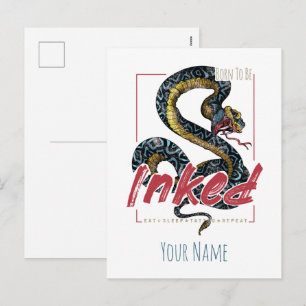 Born To Be Inked Tattoo Design Vintage Snake Holiday Postcard
