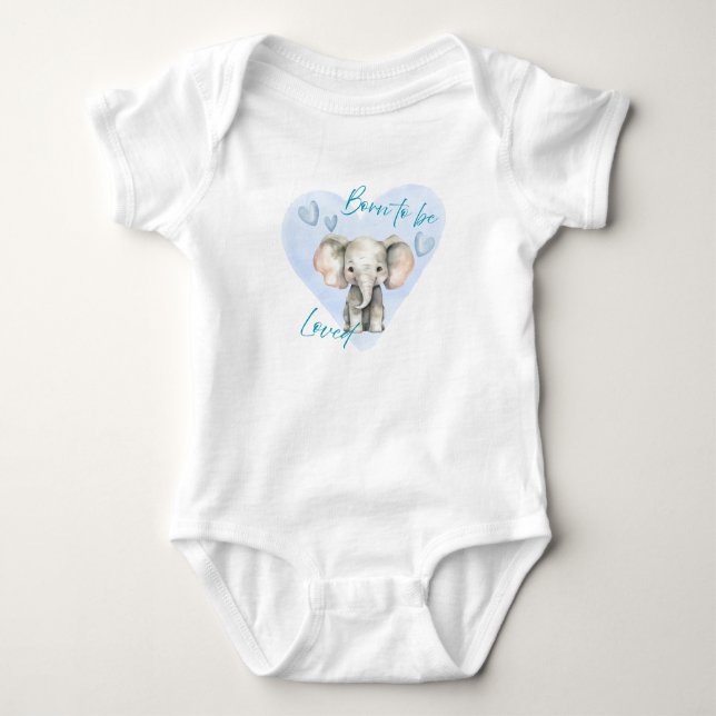 Born to Be Loved – Cute Elephant Baby Bodysuit (Front)
