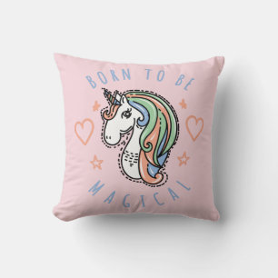 Born to Be Magical Unicorn Nursery Throw Pillow