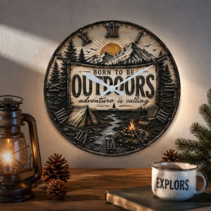 Born to Be Outdoors Rustic  Camping Mountain  Large Clock
