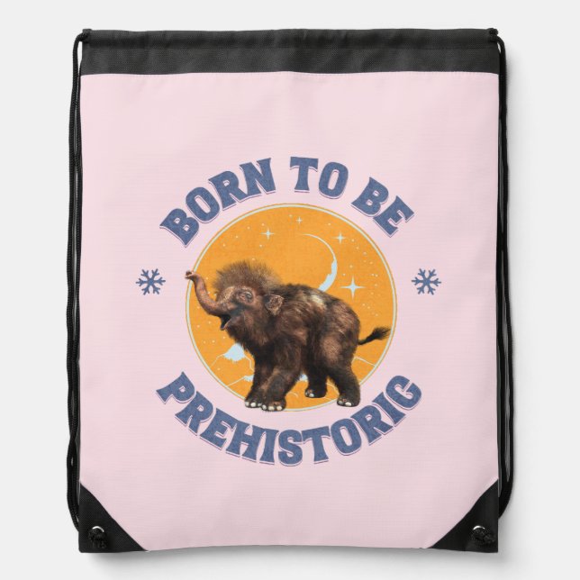 Born to Be Prehistoric Woolly Mammoth Baby Drawstring Bag (Front)