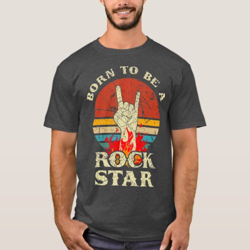 Born To Be Rock Star  Hand Horns Vintage Retro T_Shirt