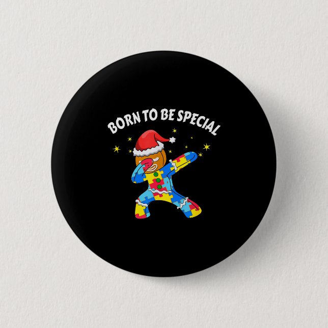 Born To Be Special Dabbing Gingerbread Man Christm Button (Front)