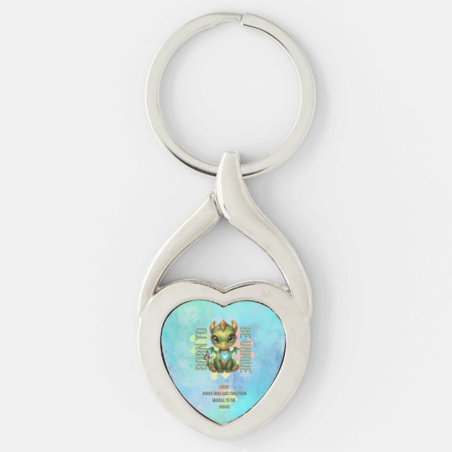 Born to Be Unique Cute Dragon Autism Awareness Keychain (Front)