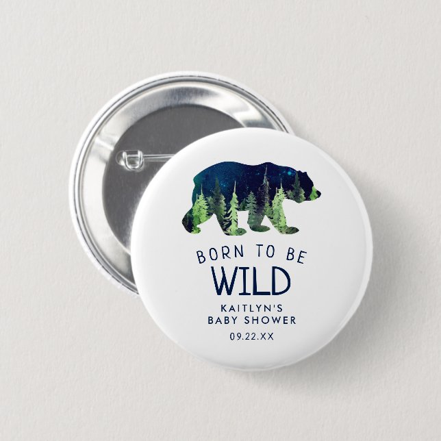 Born To Be Wild Baby Shower Button (Front & Back)