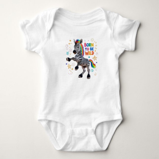 Born to Be Wild Baby Zebra Outfit Baby Bodysuit (Front)