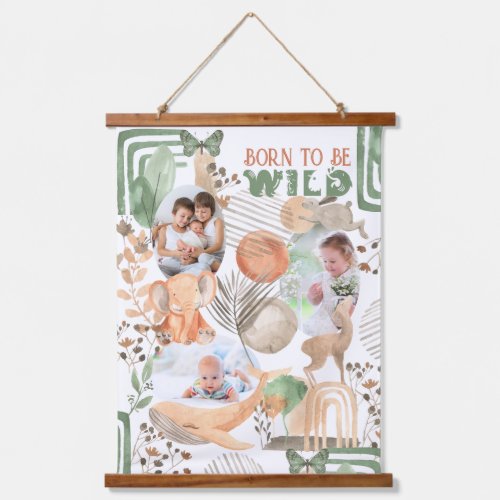 Born to be Wild Boho Animals 3 Photo Kids Bedroom Hanging Tapestry