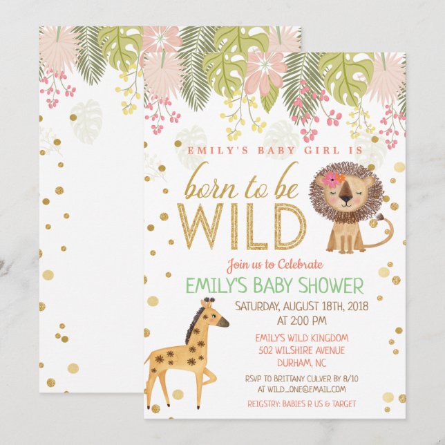 Born to Be Wild Jungle Baby Shower Invitation (Front/Back)