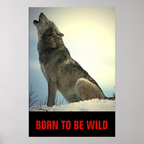 Born To Be Wild Motivational Wolf Howling Moon Poster