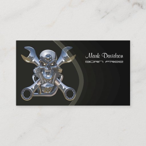 Customizable Born to be wild, Motorcycle wrench + skull Business Cards