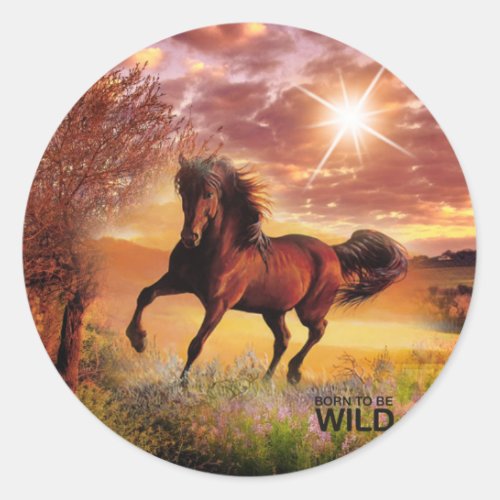 Born To Be Wild Running Horse Classic Round Sticker