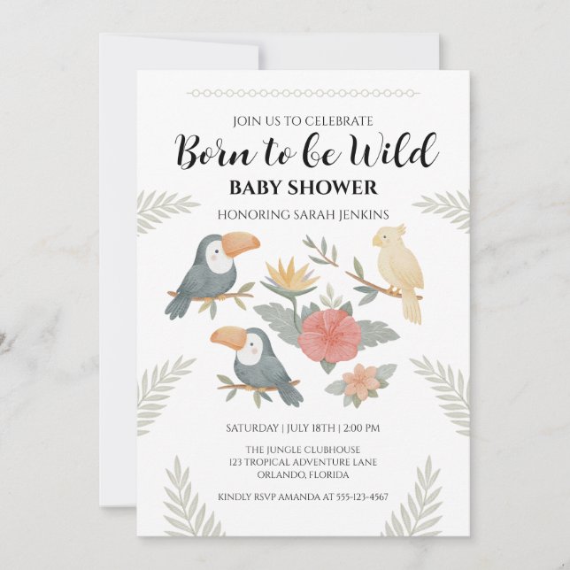 Born to be Wild Toucan Baby Shower Invitation (Front)