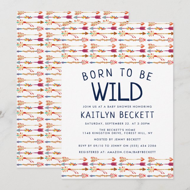 Born To Be Wild Tribal Boho Arrows Baby Shower Invitation (Front/Back)
