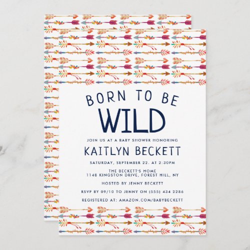 Born To Be Wild Tribal Boho Arrows Baby Shower Invitation