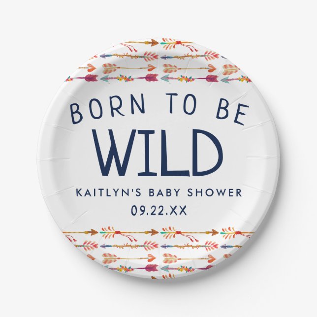 Born To Be Wild Tribal Boho Arrows Baby Shower Paper Plates (Front)