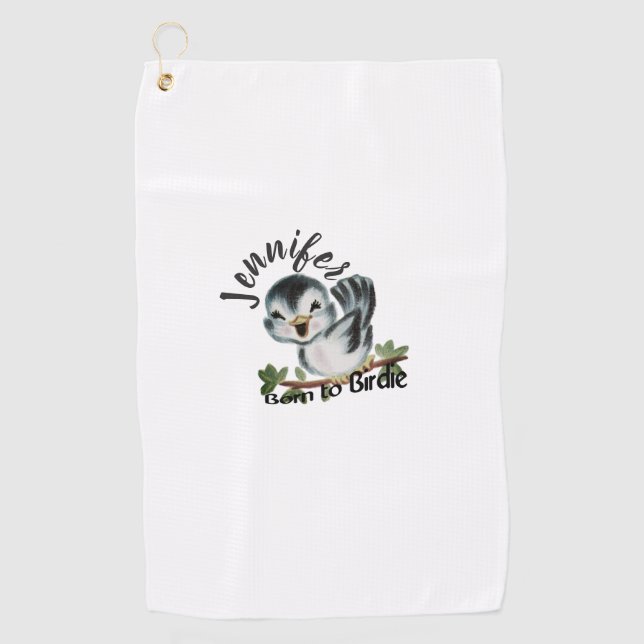 Born to Birdie Personalized Female Gift Golf Towel (Front)