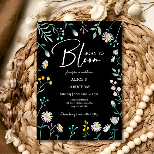 Born to bloom floral daisy kids birthday invitation
