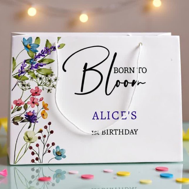 Born to bloom wild floral kids birthday large gift bag (Creator Uploaded)