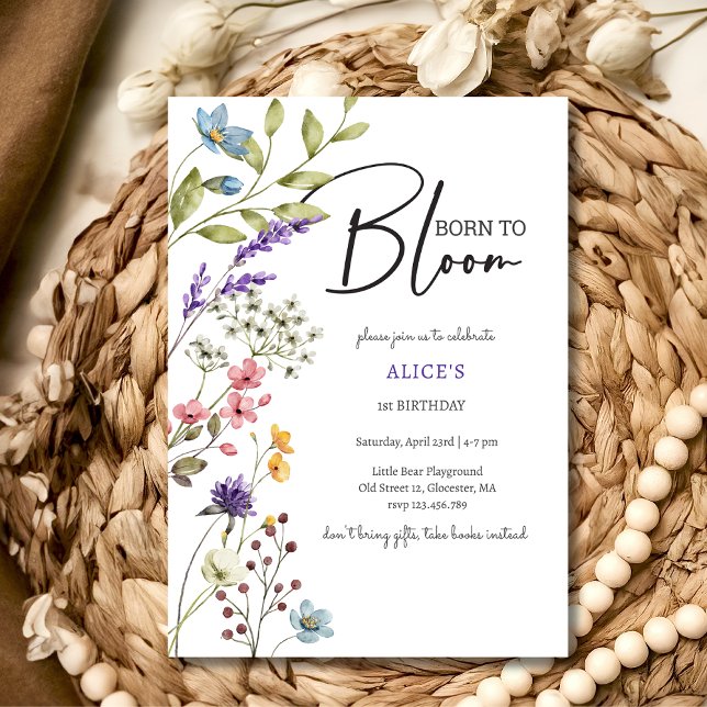 Born to bloom wild flowers kids birthday invitation (Creator Uploaded)