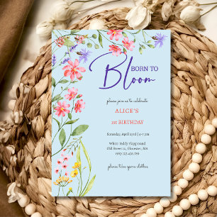 Born to bloom wild flowers kids birthday invitation