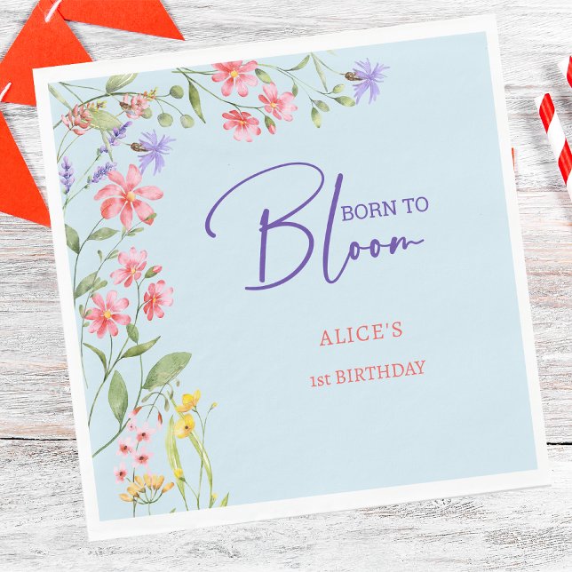 Born to bloom wild retro flowers kids birthday napkins (Creator Uploaded)