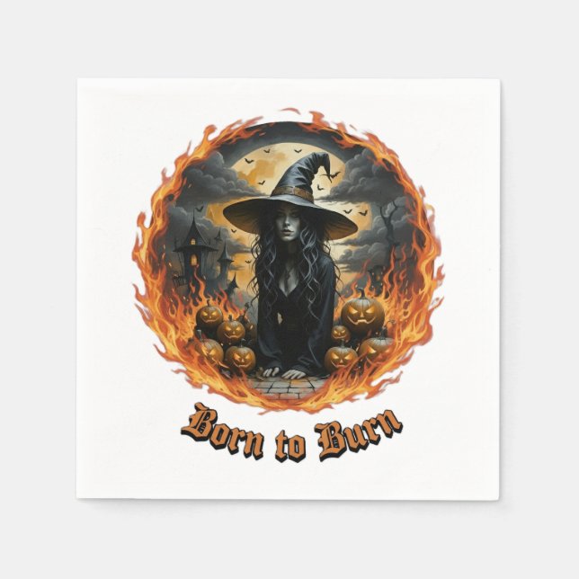 Born to Burn Witch & Jack Spooky Paper Napkin (Front)