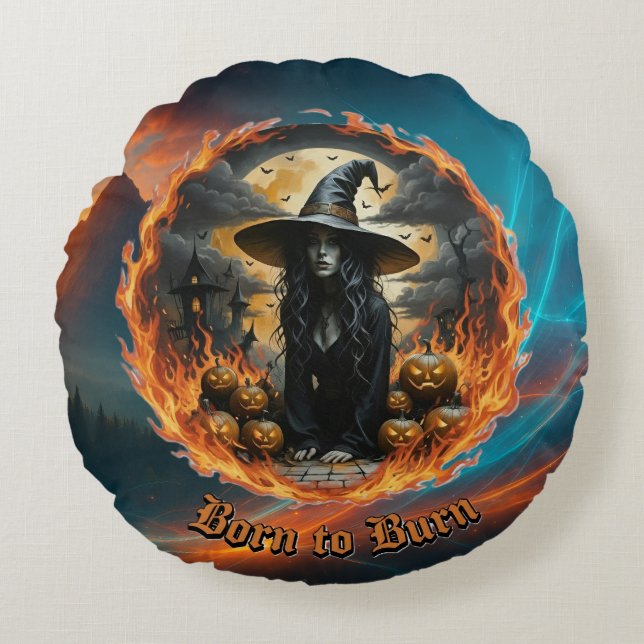 Born to Burn Witch Throw Pillow (Front)