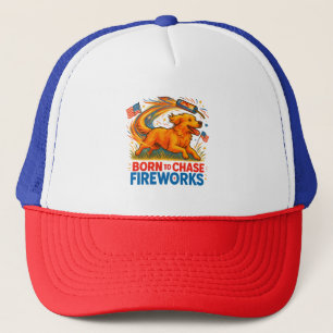 Born to Chase Fireworks   Patriotic Golden Retriev Trucker Hat