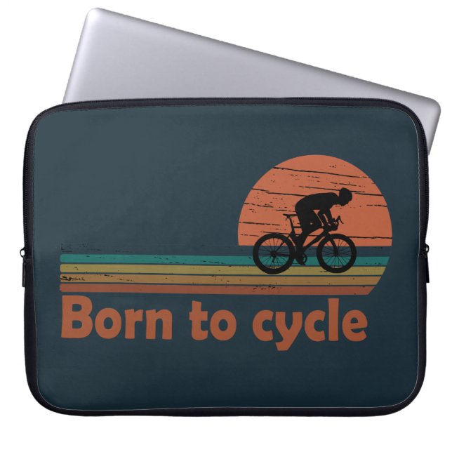 Born to cycle vintage laptop sleeve (Front)