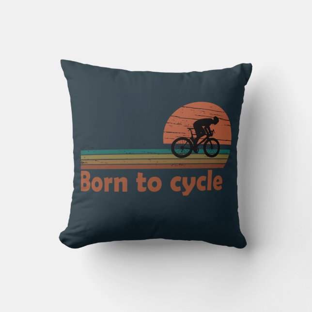 Born to cycle vintage throw pillow (Front)