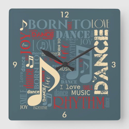 Born to Dance BlueRedGold ID277 Square Wall Clock