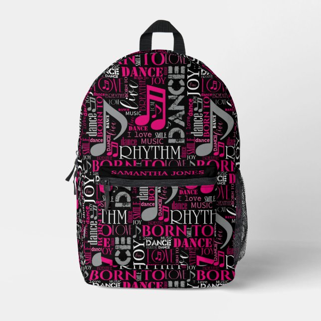 Born to Dance Pink ID277 Printed Backpack (Front)