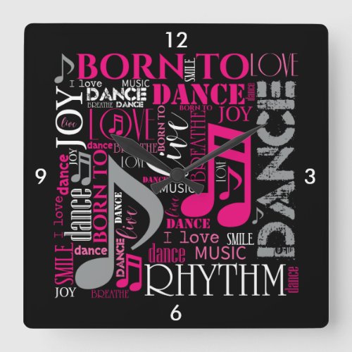 Born to Dance Pink ID277 Square Wall Clock