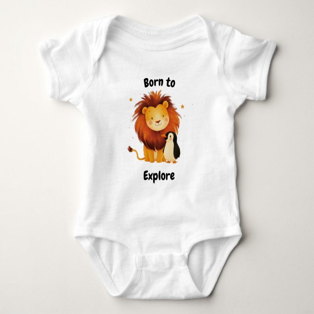 Born to Explore Lion & Penguin - Cute Adventurers Baby Bodysuit (Front)