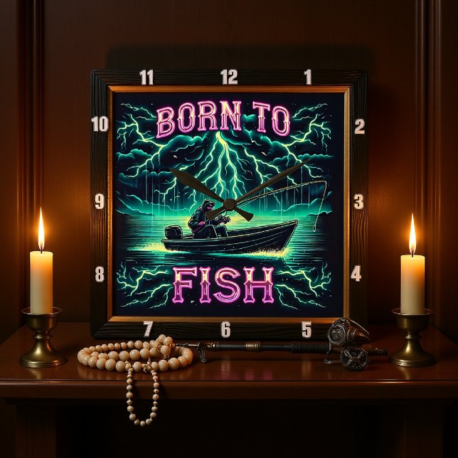 Born to Fish Bold Fisher Square Wall Clock (Creator Uploaded)