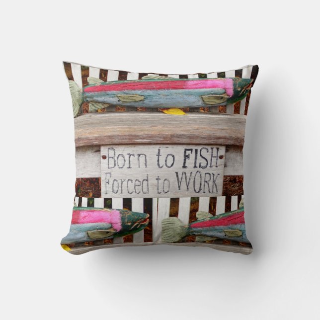 Born to fish,  colorful fisherman's pattern throw pillow (Front)