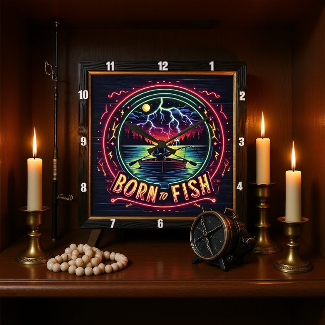 Born to Fish Electric Angler Square Wall Clock (Creator Uploaded)