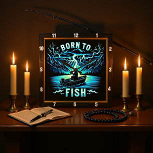 Born to Fish Fantasy Fishing Journey Square Wall Clock
