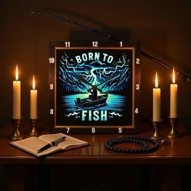 Born to Fish Fantasy Fishing Journey Square Wall Clock (Creator Uploaded)