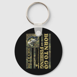 Born To Fish Forced To Go To School Funny Fishing Keychain