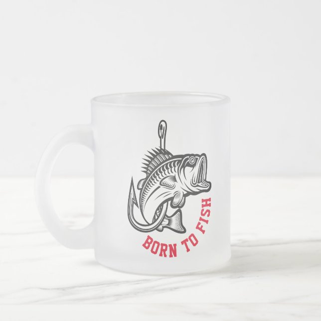Born To Fish Frosted Glass Coffee Mug (Left)