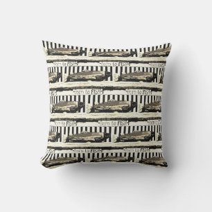 Born to fish,  Sepia Tone fisherman's pattern Outdoor Pillow